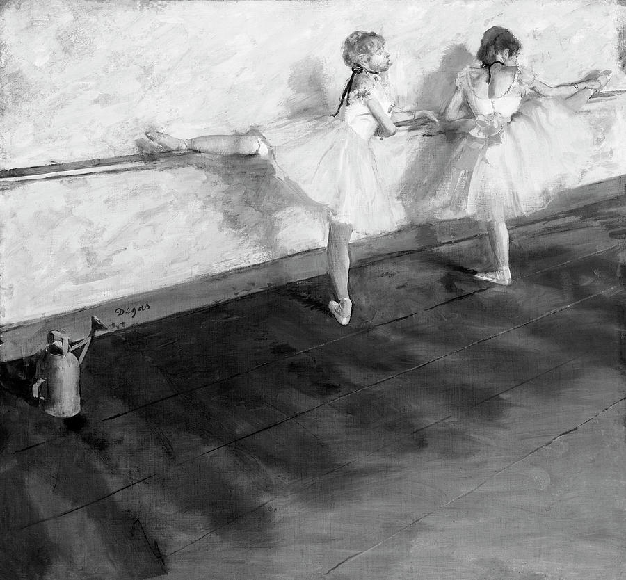 Dancers Practicing at the Barre BW Photograph by Bob Pardue