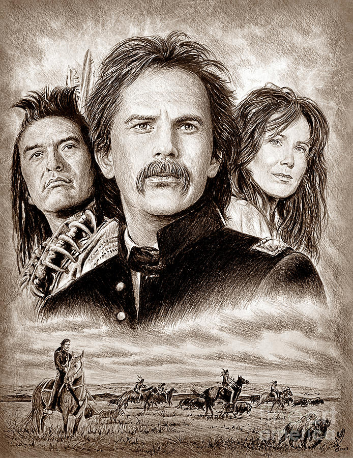Dances with Wolves wild west edti Drawing by Andrew Read