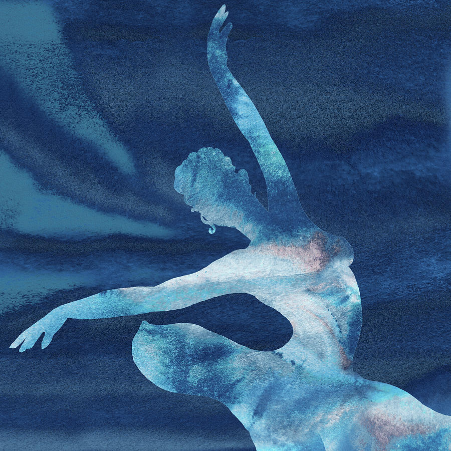 Dancing Blue Watercolor Ballerina Silhouette  Painting by Irina Sztukowski