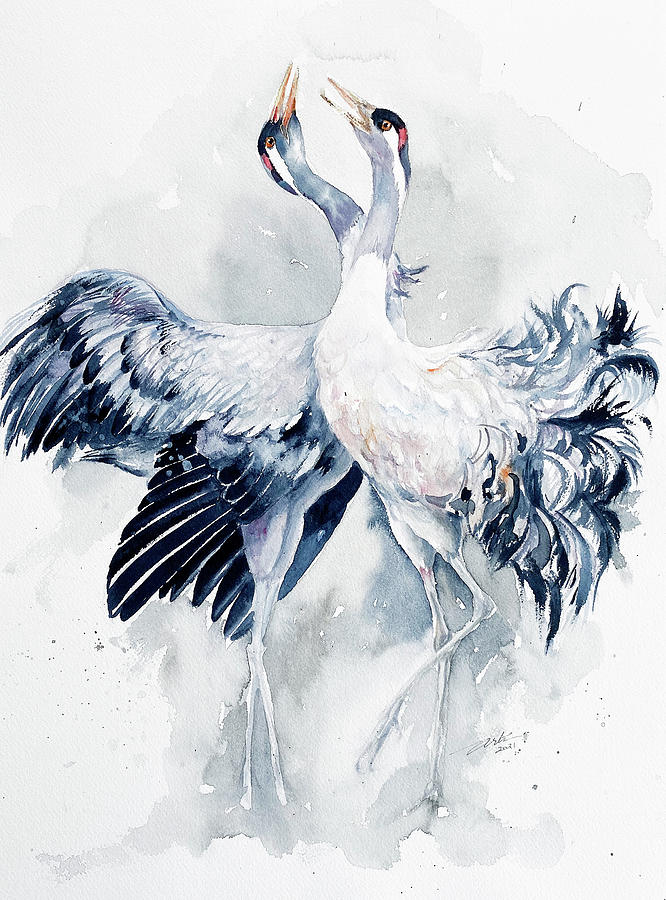 Dancing Cranes Painting by Arti Chauhan