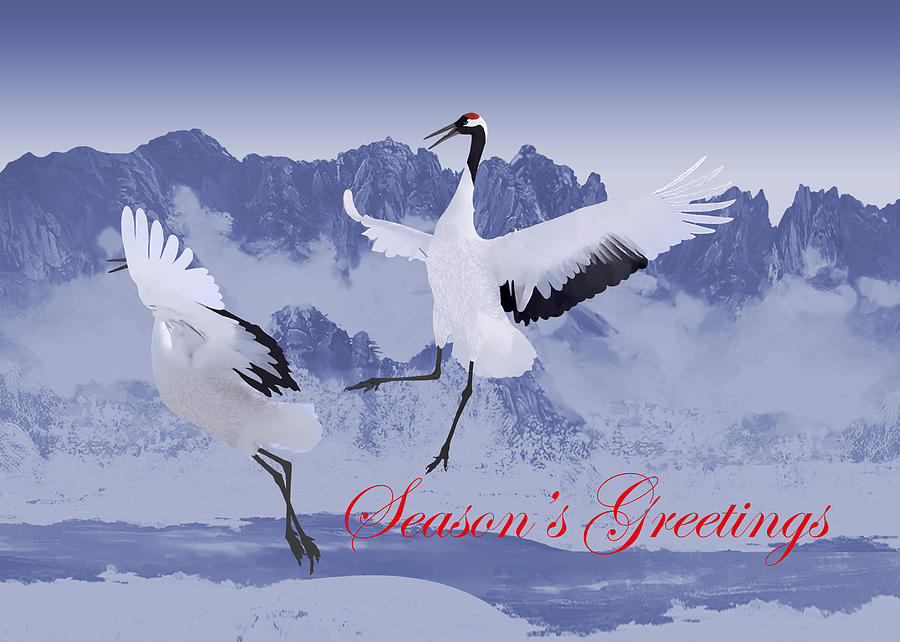 Dancing Cranes Holiday Card Digital Art by M Spadecaller
