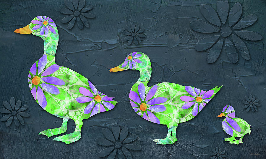 Dancing Daisies Duck Art Painting by Sharon Cummings