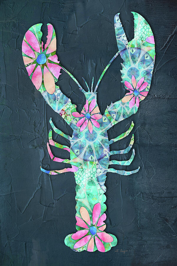 Dancing Daisies Lobster Beach Art 1 Painting by Sharon Cummings