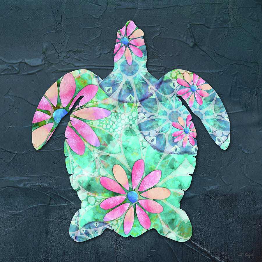 Dancing Daisies Sea Turtle Art Painting by Sharon Cummings