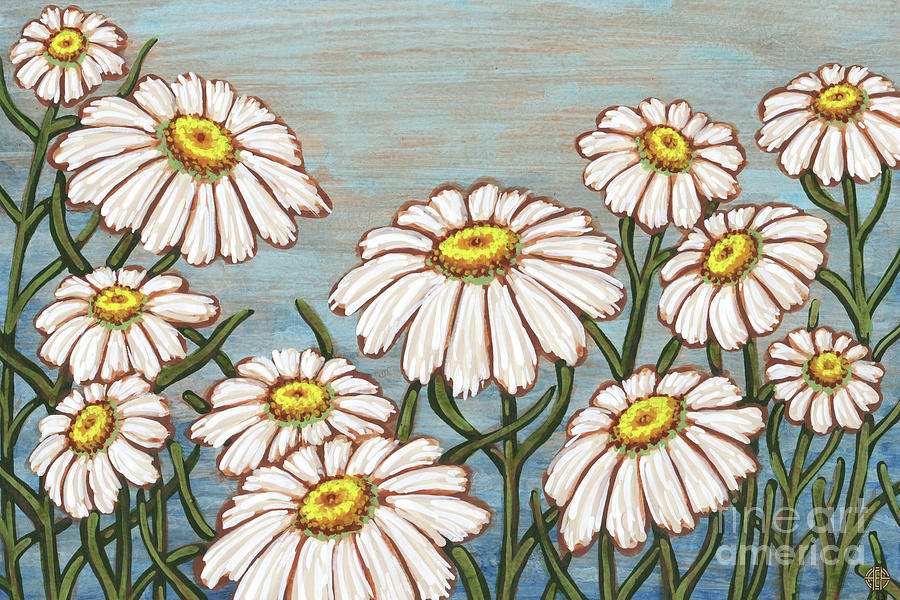 Dancing Daisy Daydreams in Blue Cotton Skies Painting by Amy E Fraser