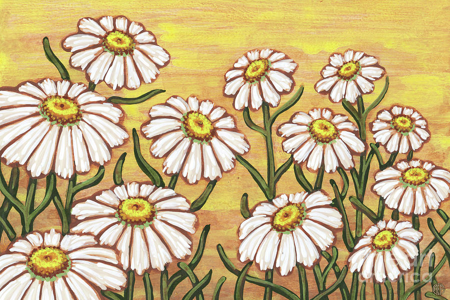 Dancing Daisy Daydreams in Butter Cream Skies Painting by Amy E Fraser
