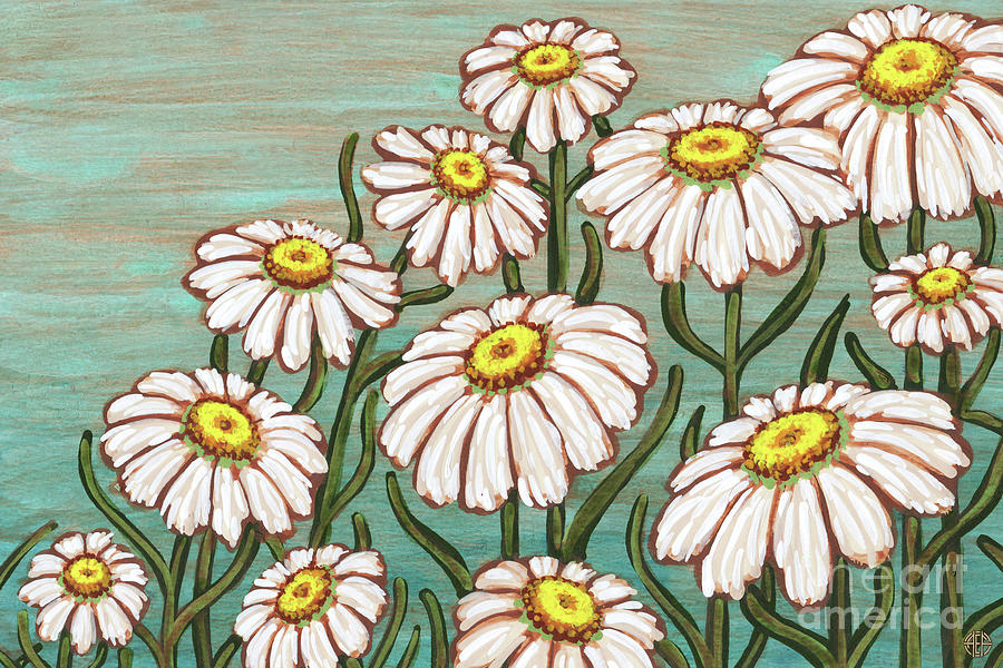 Dancing Daisy Daydreams in Glacier Blue Skies Painting by Amy E Fraser