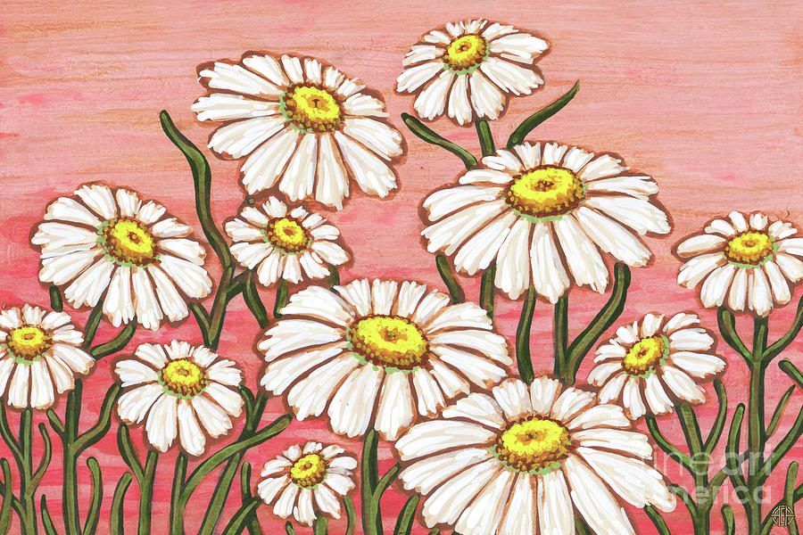 Dancing Daisy Daydreams in Pink Parfait Skies Painting by Amy E Fraser