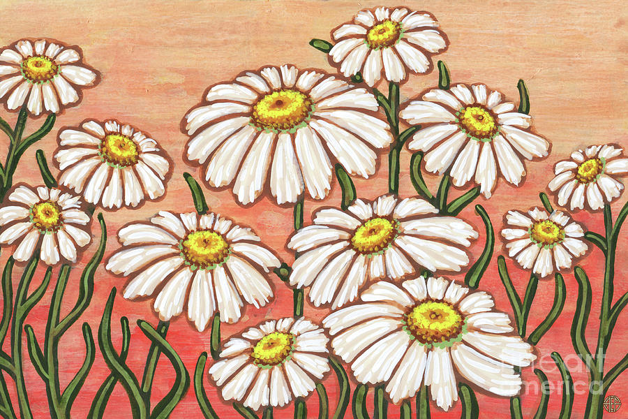  Dancing Daisy Daydreams in Sun Kissed Peach Skies Painting by Amy E Fraser