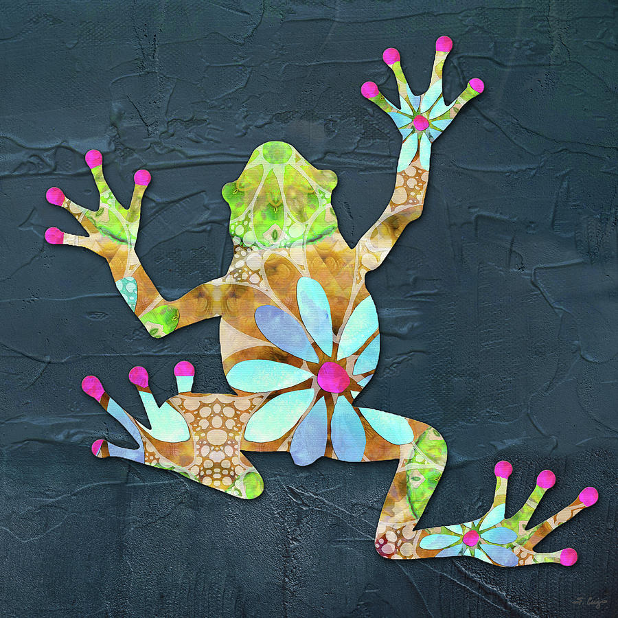 Dancing Daisy Frog 2 Colorful Art Painting by Sharon Cummings
