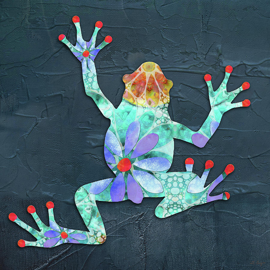 Dancing Daisy Frog 4 Colorful Art Painting by Sharon Cummings