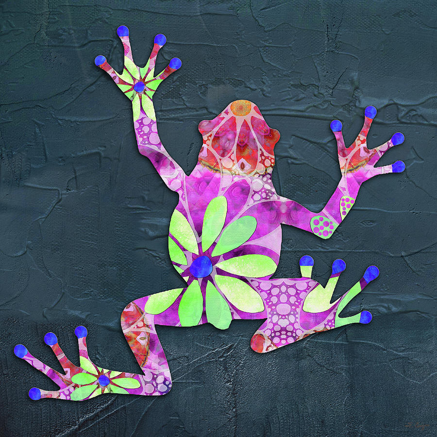 Dancing Daisy Frog 5 Colorful Art Painting by Sharon Cummings