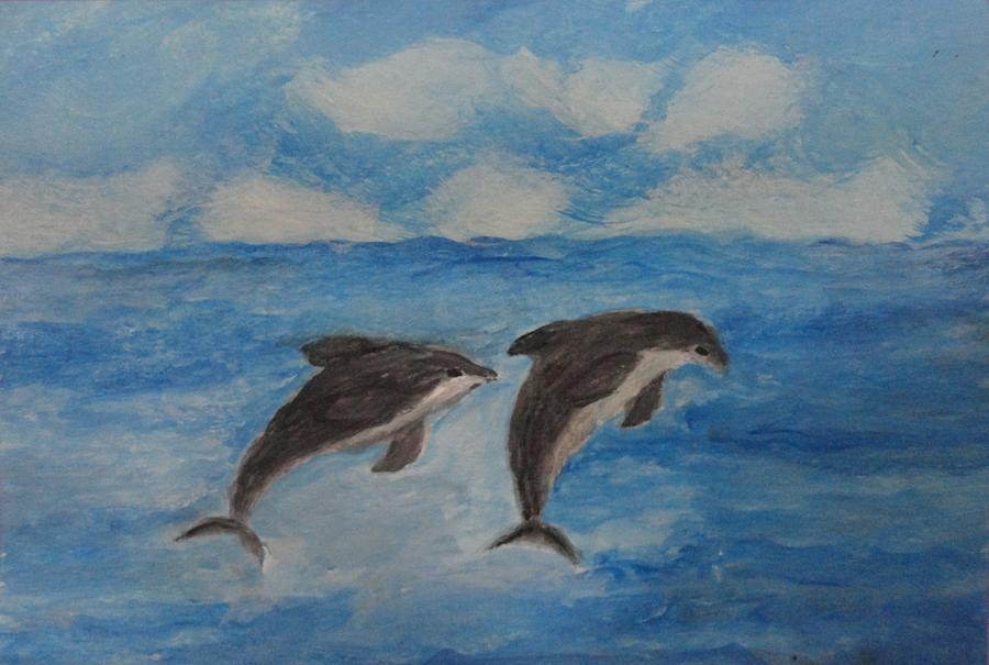 Dancing Dolphins Painting by Rosie Foshee