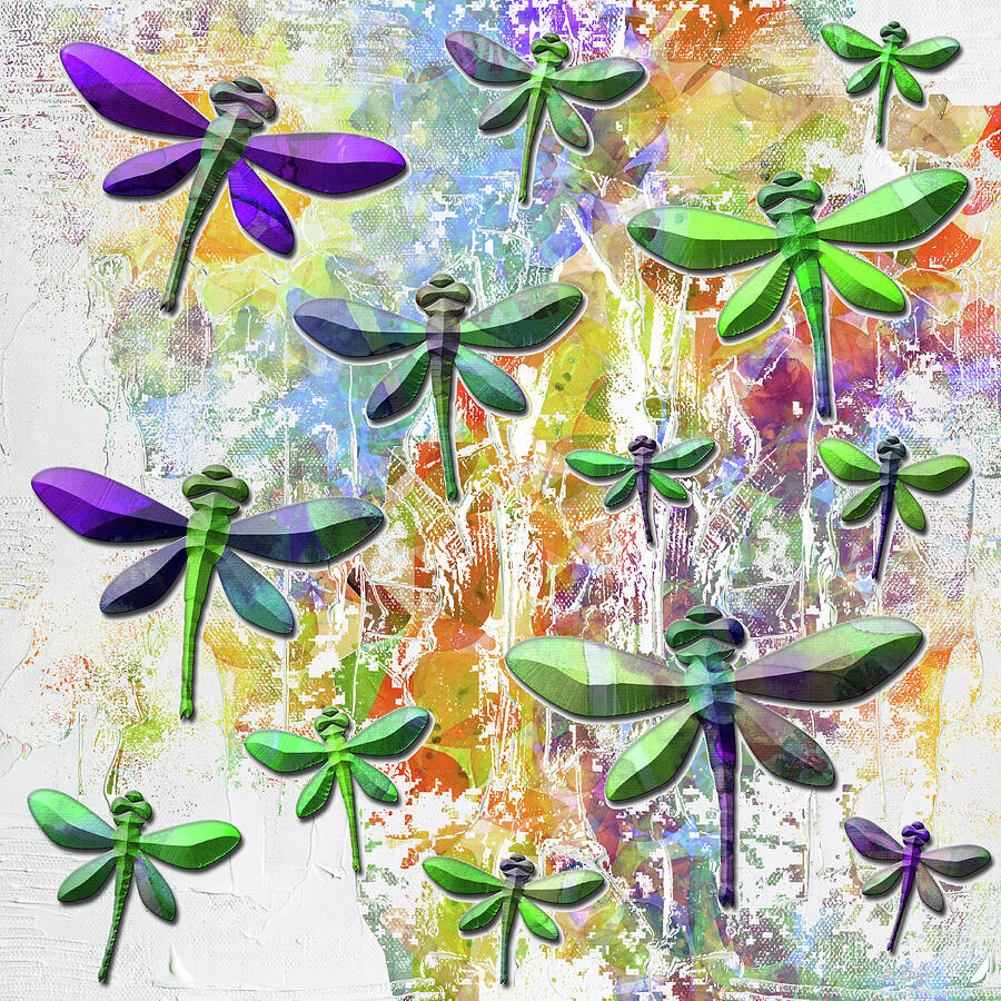 Dancing Dragonflies 2 Colorful Beauty Painting by Sharon Cummings Dancing Dragonflies 2 Colorful Beauty Painting by Sharon Cummings