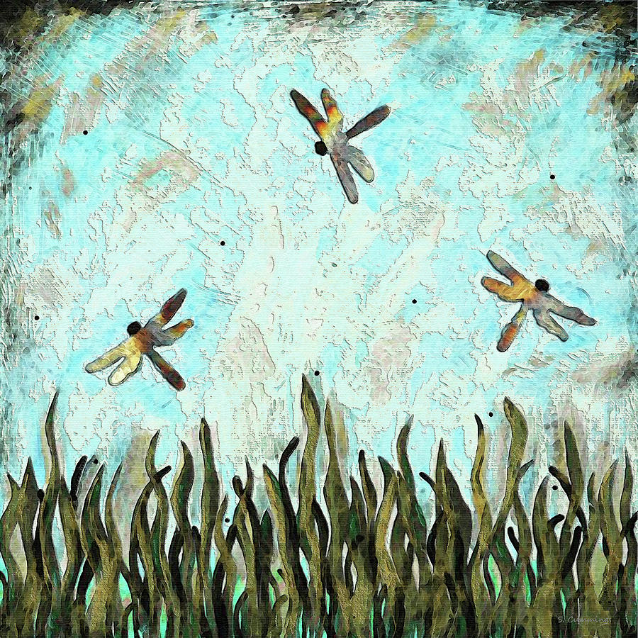 Dancing Dragonflies Dragonfly Art Painting by Sharon Cummings