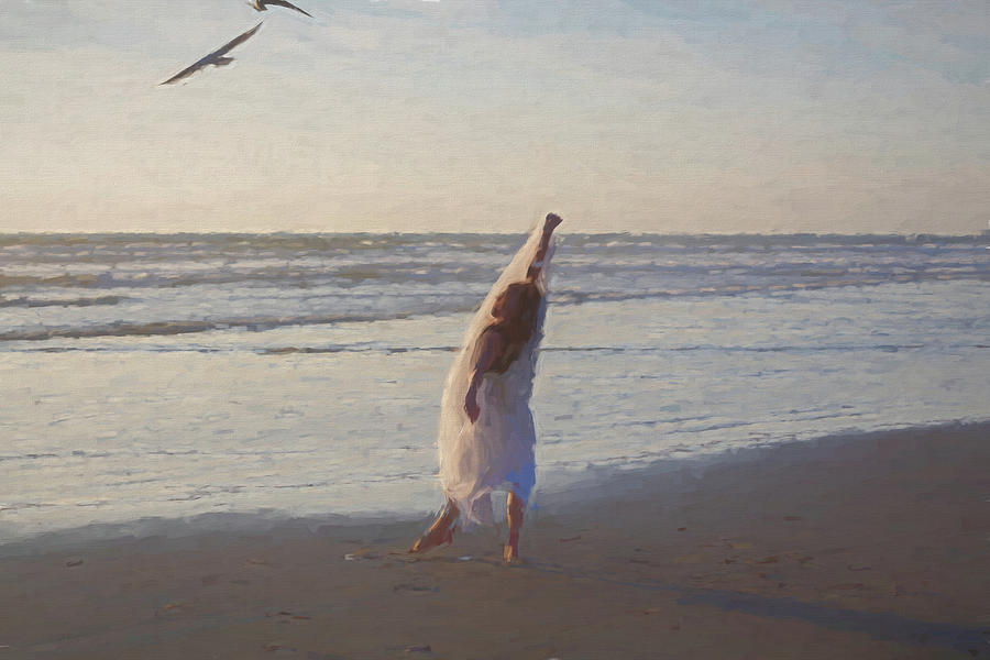 Dancing Girl on the Beach 3 Mixed Media by Alison Frank