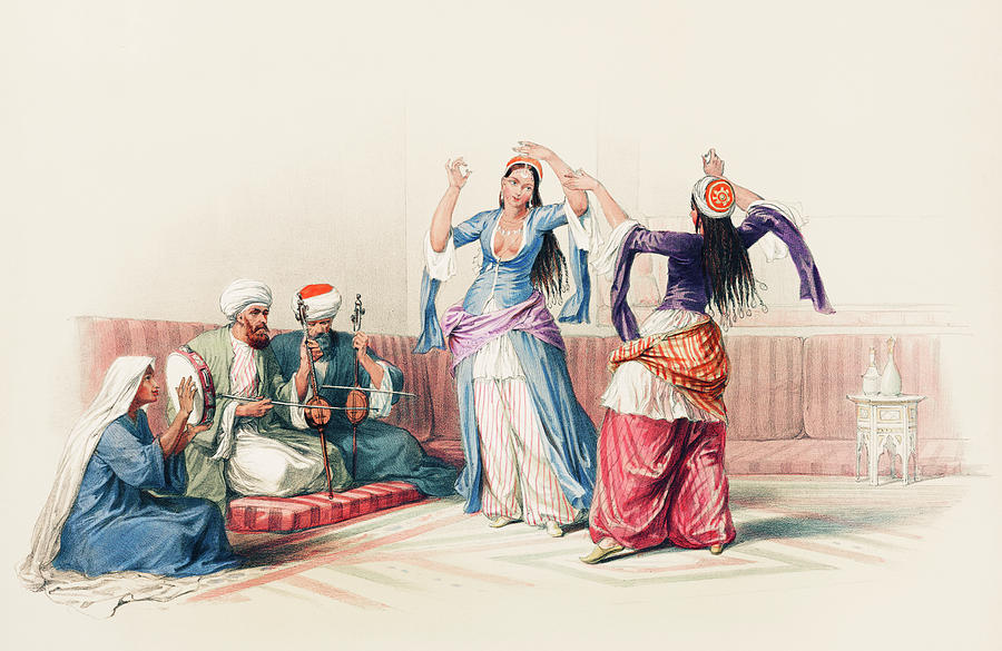 Dancing Girls At Cairo By David Roberts Drawing