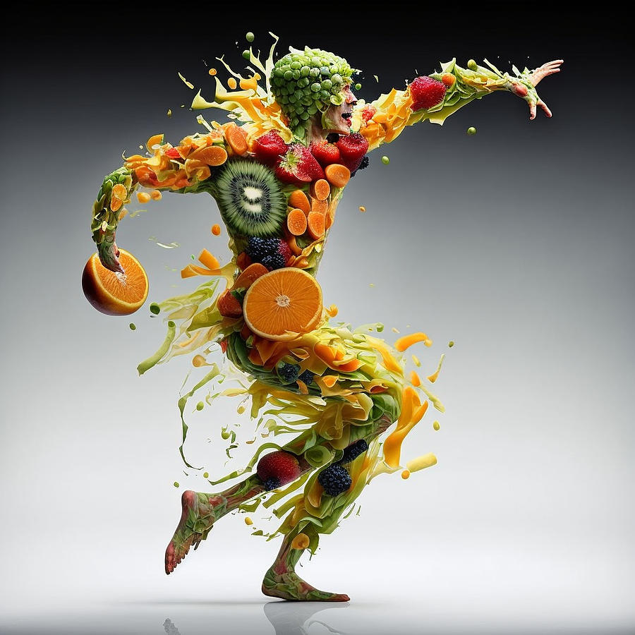 Fantasy Painting - dancing  human  body  art  made  of  fruits  by Asar Studios by Celestial Images