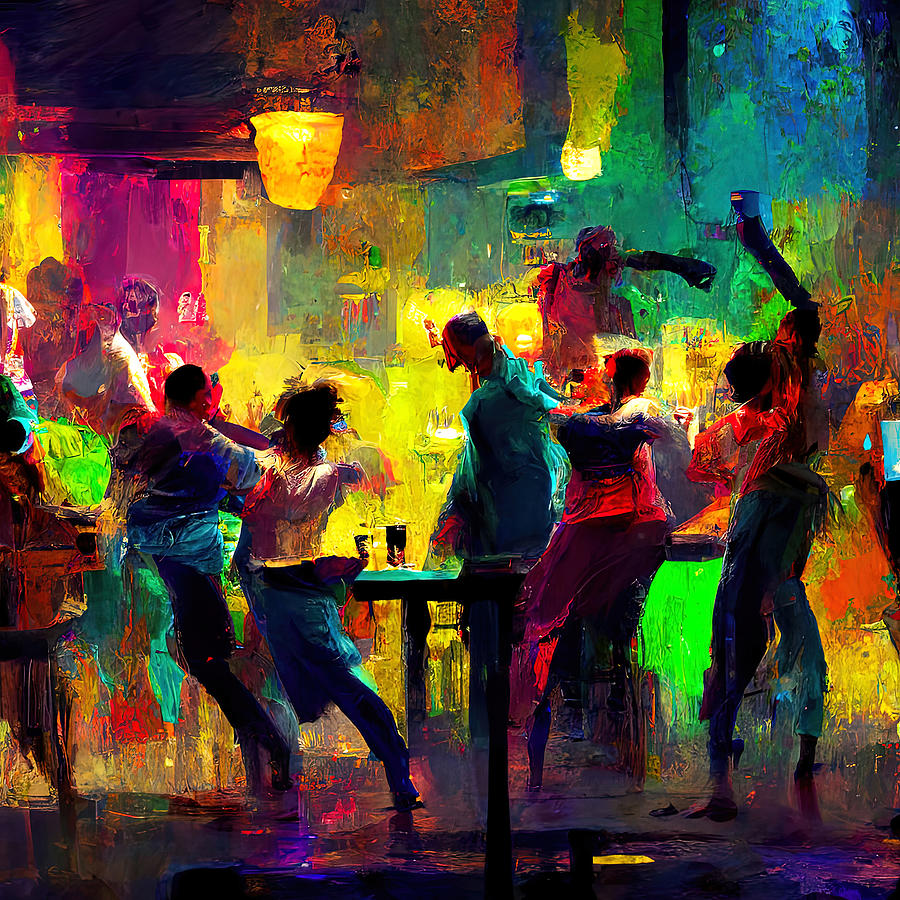 Music Painting - Dancing in a bar, 01 by AM FineArtPrints