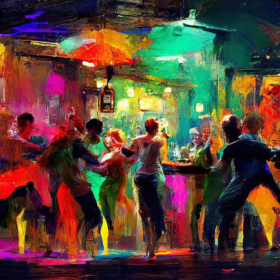 Music Painting - Dancing in a bar, 02 by AM FineArtPrints