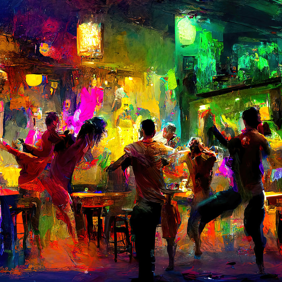 Music Painting - Dancing in a bar, 03 by AM FineArtPrints
