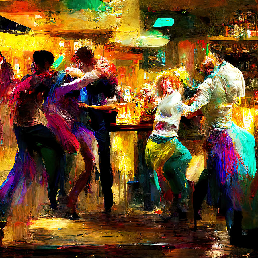 Music Painting - Dancing in a bar, 04 by AM FineArtPrints