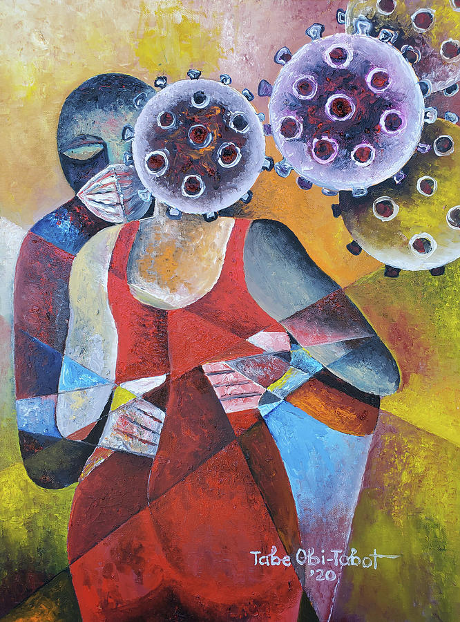 Dancing in red with Covid-19 Painting by Obi-Tabot Tabe