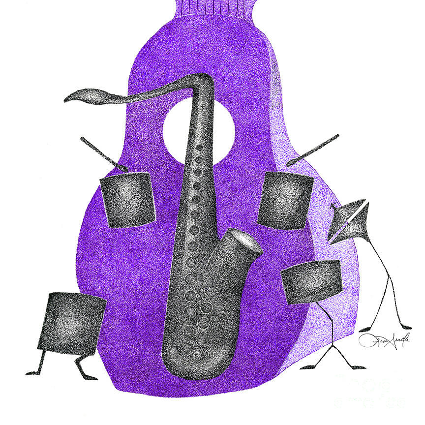 Dancing Instruments-Purple Drawing by Lisa Senette