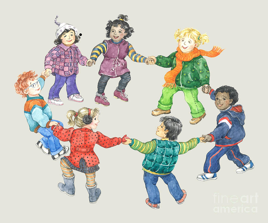 Watercolor Painting - Dancing Kids by Nonna Mynatt