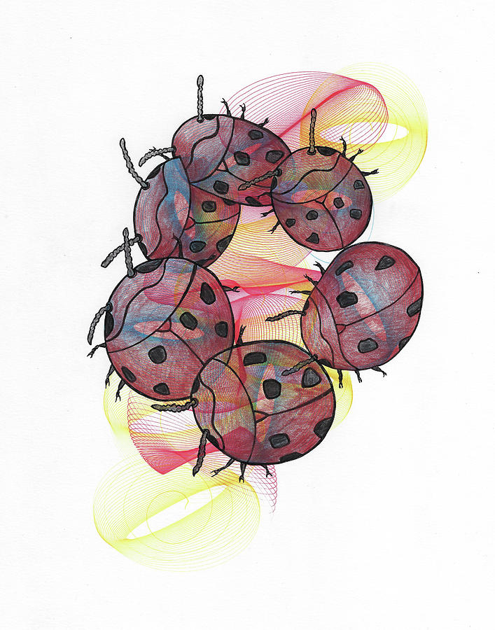 Dancing Lady Beetles Mixed Media by Teresamarie Yawn