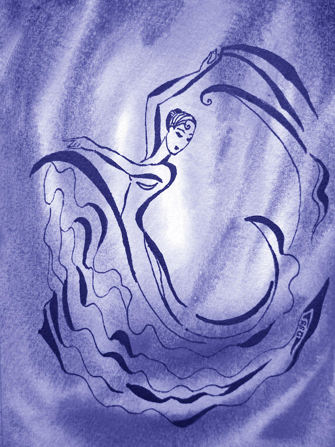 Dancing Lady On The Wave Watercolor Abstract Water In Blue Purple Very Peri Decor IV Painting by Irina Sztukowski