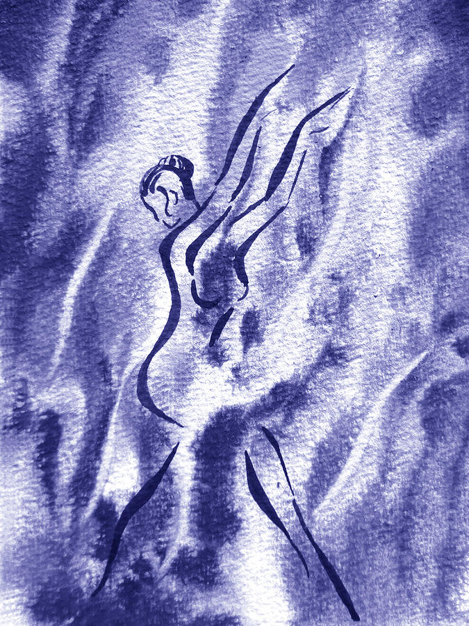Dancing Lady On The Wave Watercolor Abstract Water In Blue Purple Very Peri Decor XI Painting by Irina Sztukowski
