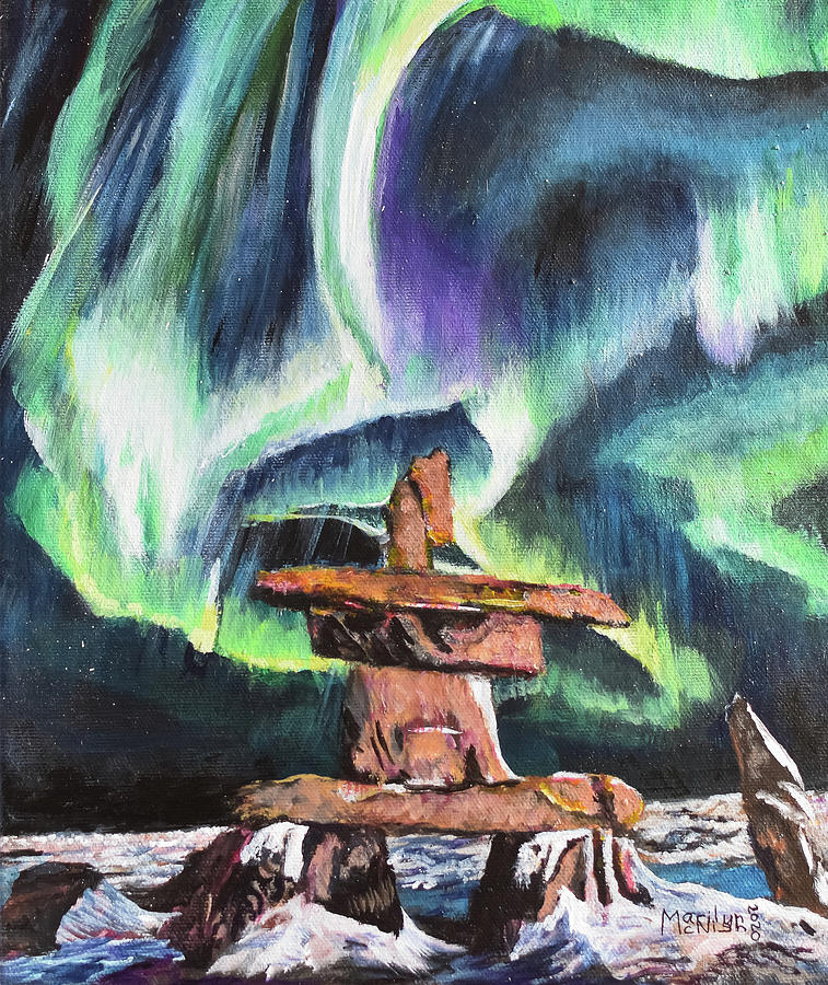 Polar Bear Painting - Dancing Lights - Churchill by Marilyn McNish