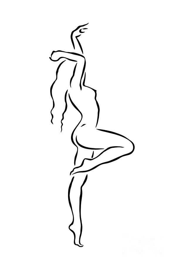 Naked Girl Art Nude - Dancing nude girl. Minimalist line art. Digital Art by Pavel Shamav - Pixels