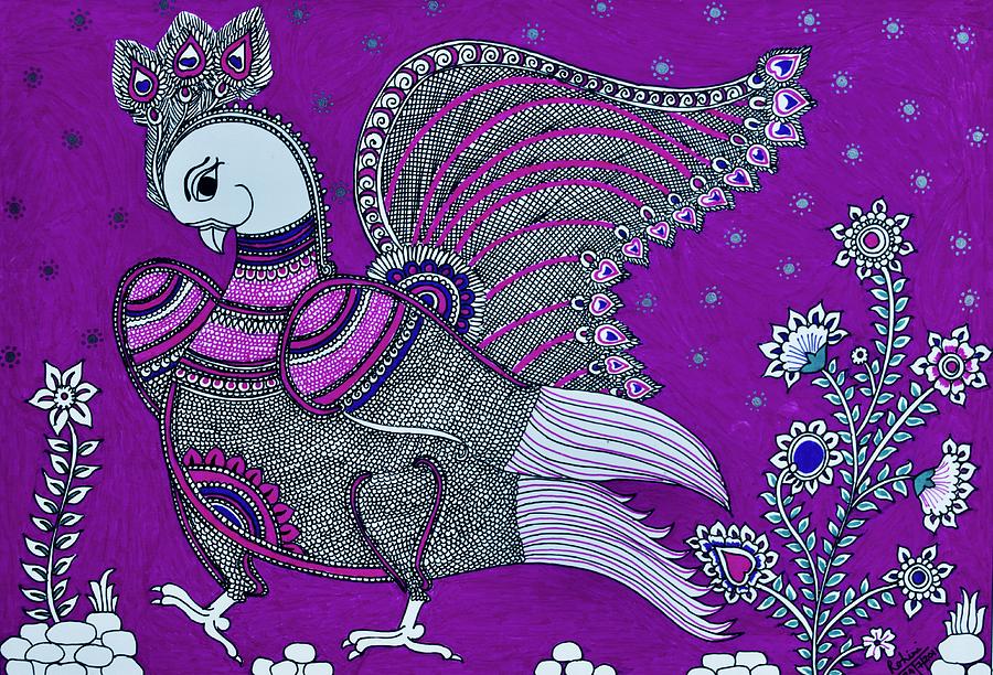 Dancing Peacock- Purple Painting by Bnte Creations