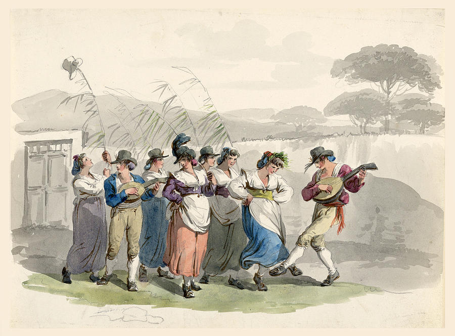 Dancing Peasants In The Neighborhood Of Rome Drawing by Bartolomeo Pinelli