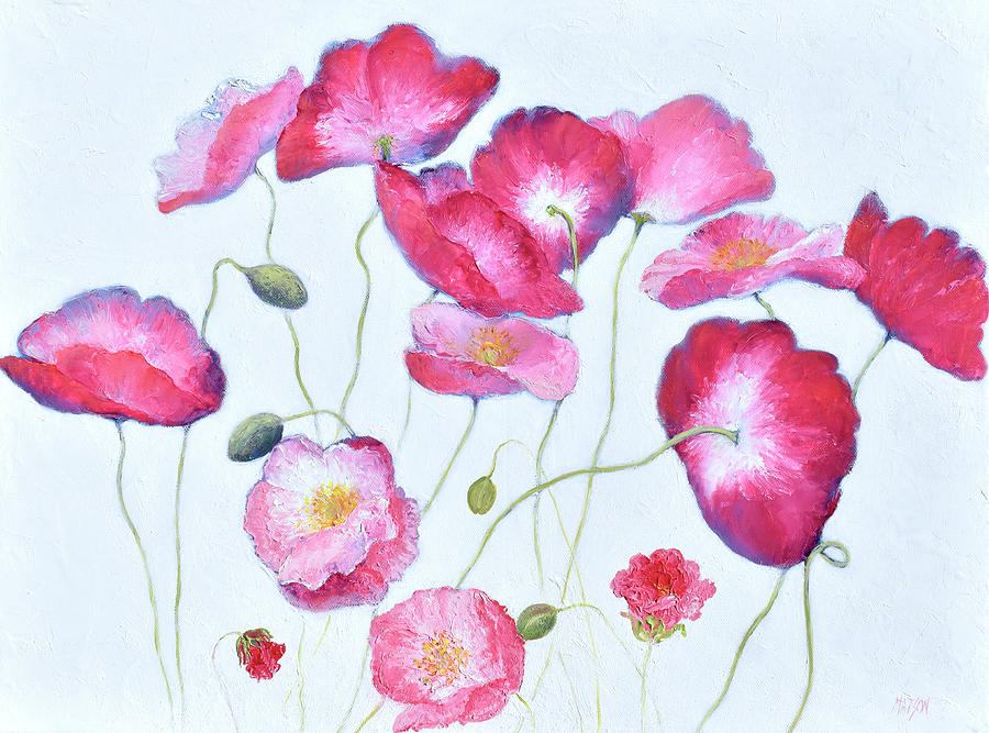 Dancing Pink Poppies Painting by Jan Matson