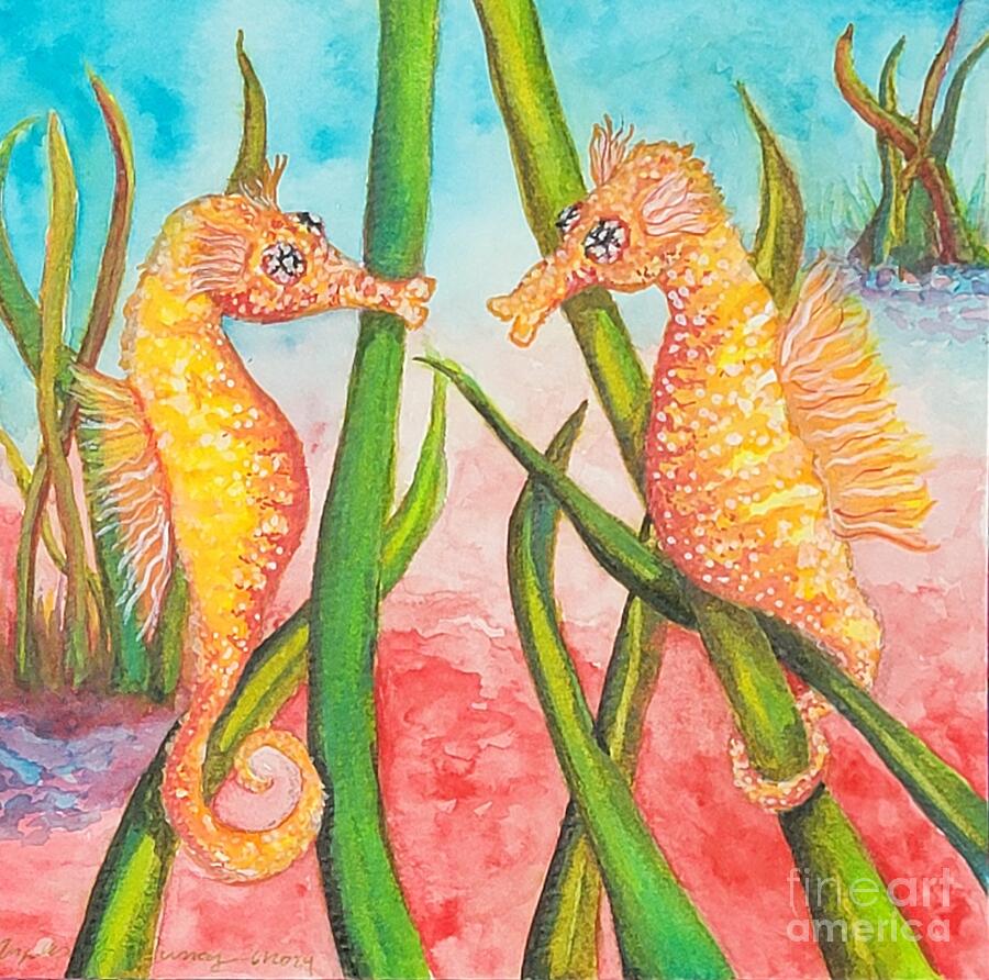Dancing Seahorses Painting by Angela J Murray Dancing Seahorses Painting by Angela J Murray