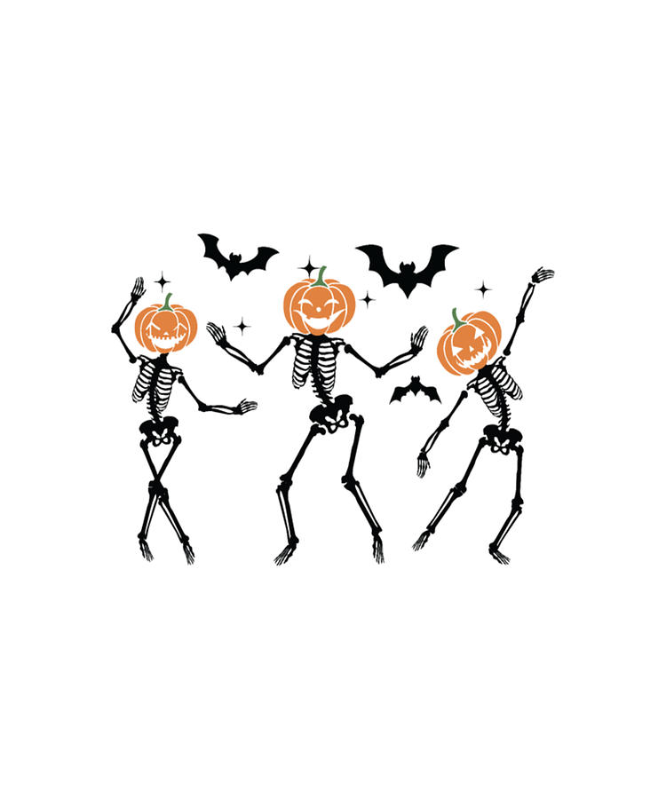 Dancing Skeletons Pumpkin Head Halloween Fun Digital Art by Tinh Tran ...