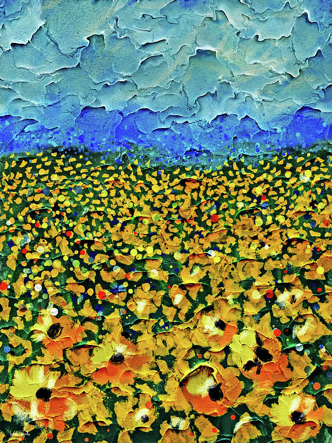 Dancing Sunflowers- Art by Linda Woods Mixed Media by Linda Woods