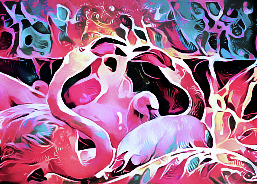 Bird Digital Art - Dancing the Flamingo by Susan Maxwell Schmidt