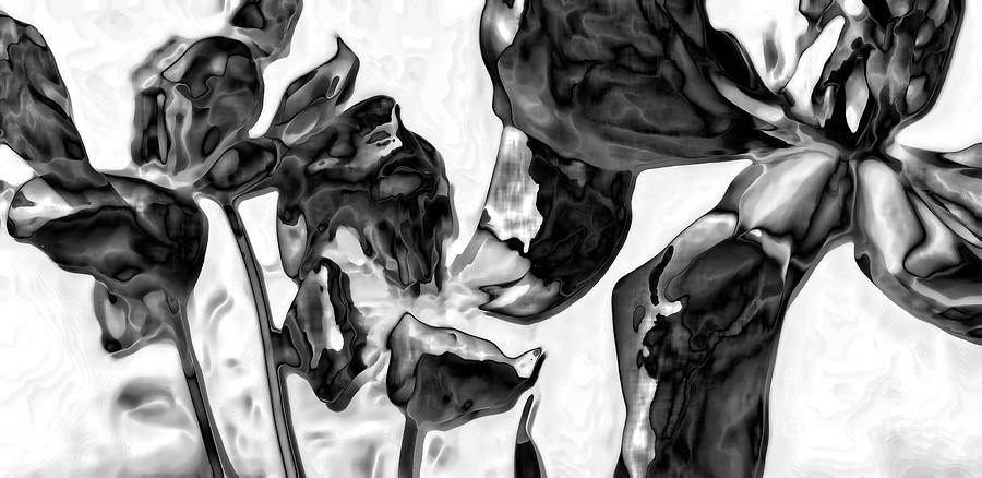 Dancing Tulips in Black and White Mixed Media by Jolanta Anna Karolska