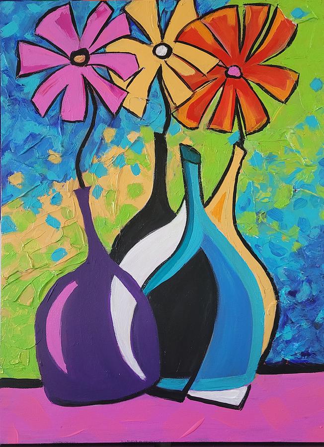 Dancing Vases Painting by Rosie Sherman