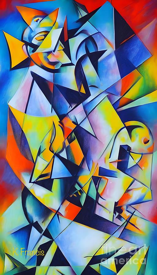 Dancing with a Cubist on the Moon Digital Art by Karen Francis