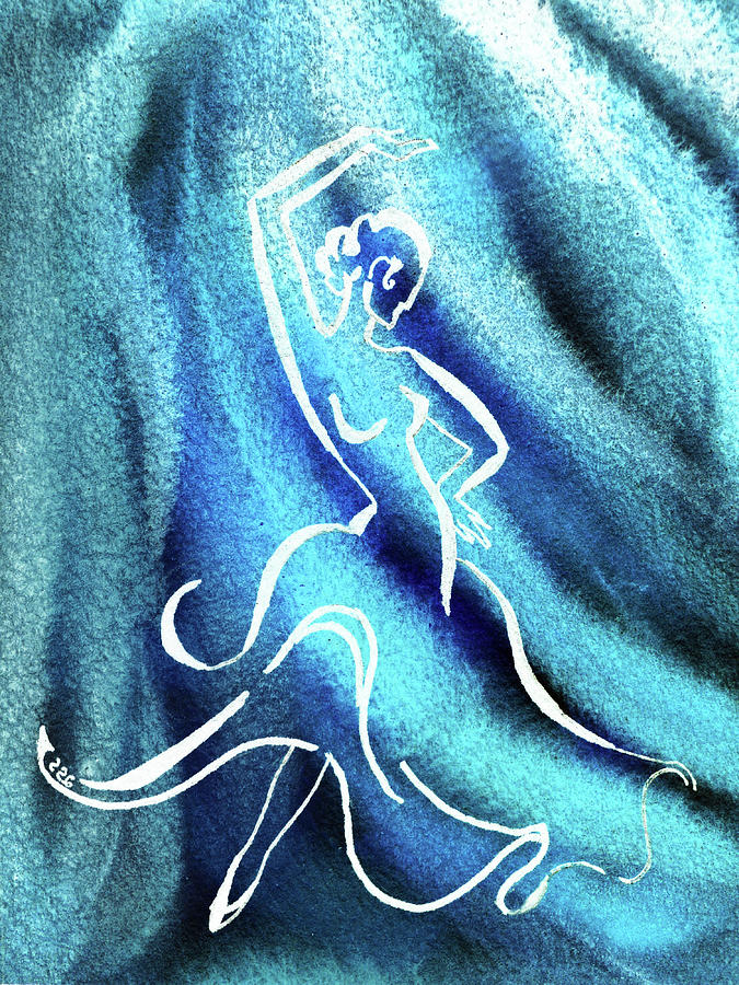 Dancing With Water Flamenco Abstract Dance Watercolor  Painting by Irina Sztukowski