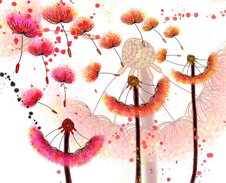 Dandelion Dance With A Splash Of Colour Drawing by Joan Stratton