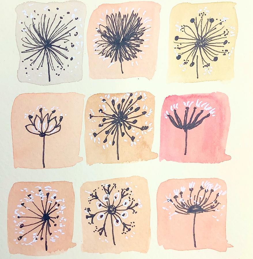 Dandelion Doodle in watercolour Painting by Diana Maloney - Pixels