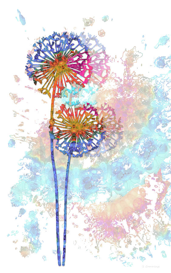 Dandelion Dreams - Colorful Flower Art Painting by Sharon Cummings