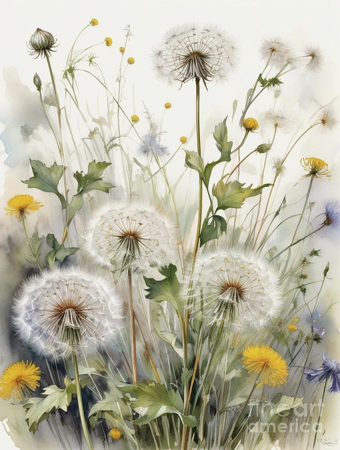 Dandelion Flowers Painting by Alma Yamazaki