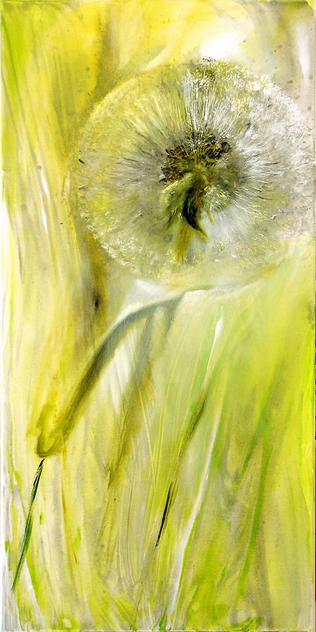 Dandelion in a green summer meadow Painting by Annette Schmucker